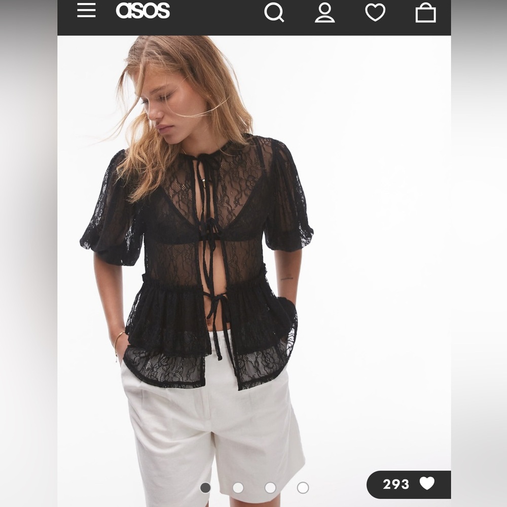 Topshop |  Lace Sheer Tie Front Top